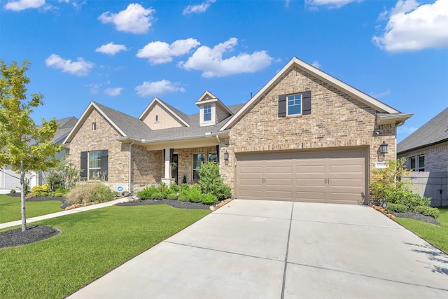 view of front facade featuring a front lawn and a garage