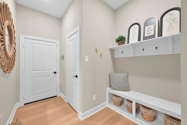 mudroom with wood-type flooring