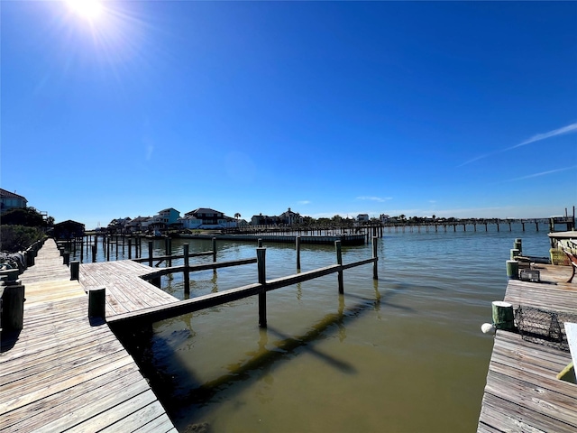 dock area with a water view