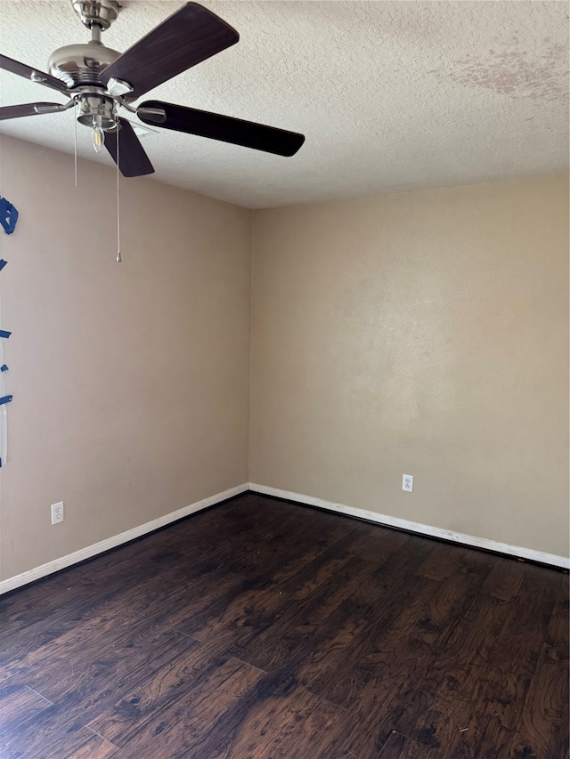 unfurnished room with ceiling fan, a textured ceiling, and hardwood / wood-style flooring