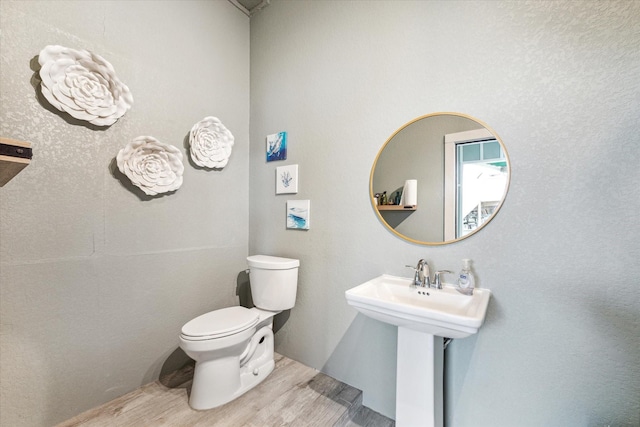 bathroom with hardwood / wood-style flooring, toilet, and sink