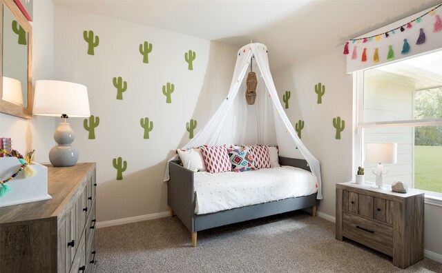 bedroom with light colored carpet