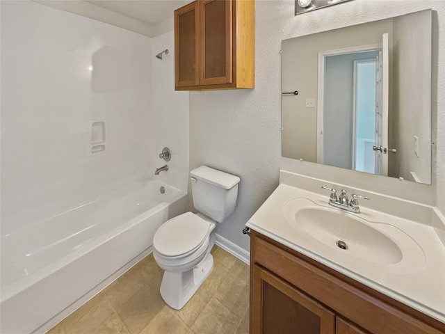 full bathroom with vanity, shower / bath combination, and toilet