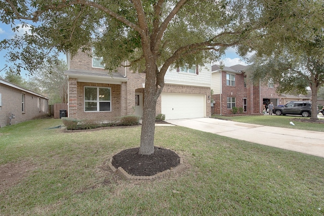 view of front of home with a garage and a front lawn