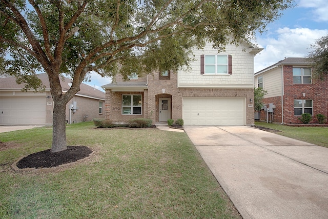 view of front of house featuring a garage and a front lawn