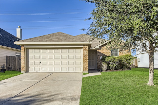 single story home with a garage and a front yard