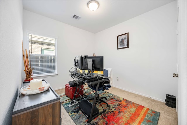 view of carpeted home office