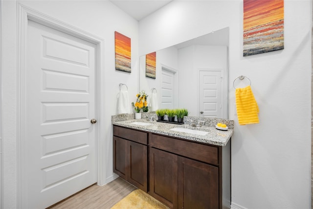 bathroom with hardwood / wood-style floors and vanity