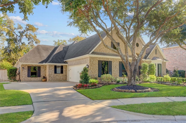 view of front facade with a garage and a front lawn