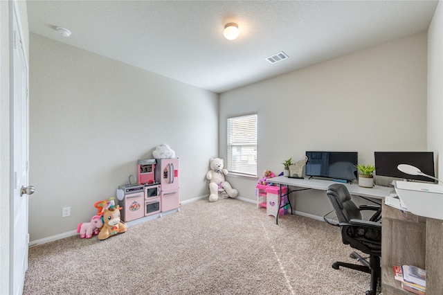 view of carpeted home office