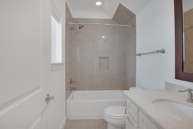 full bathroom with tile patterned flooring, vanity, toilet, and tiled shower / bath combo