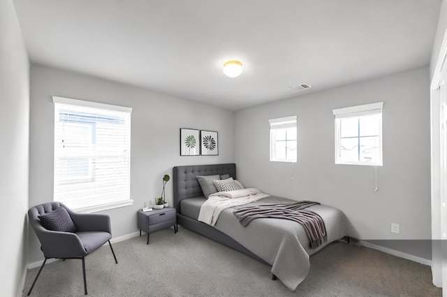 carpeted bedroom featuring multiple windows