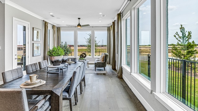 sunroom featuring ceiling fan