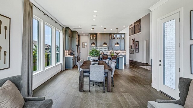 dining space featuring a healthy amount of sunlight and dark wood-type flooring