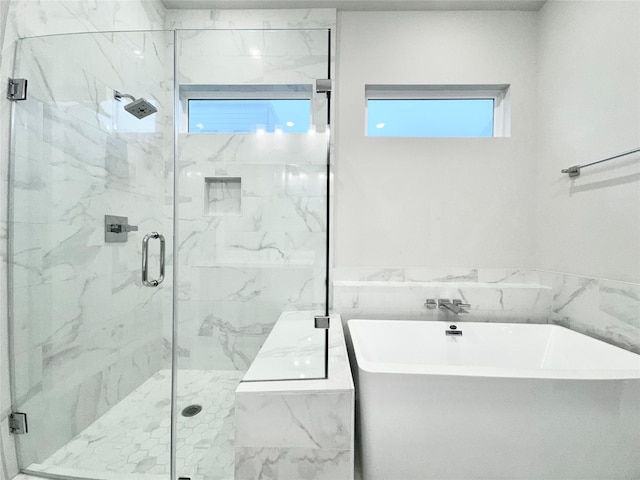 bathroom with plus walk in shower