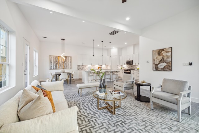 living room featuring light wood-type flooring