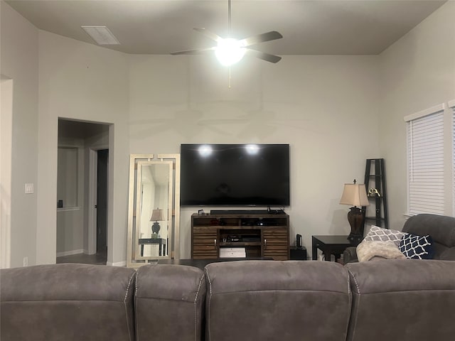 living room featuring ceiling fan