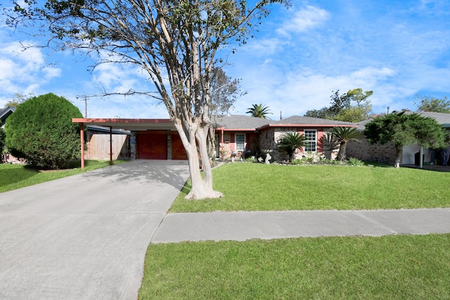 single story home with a front lawn and a carport