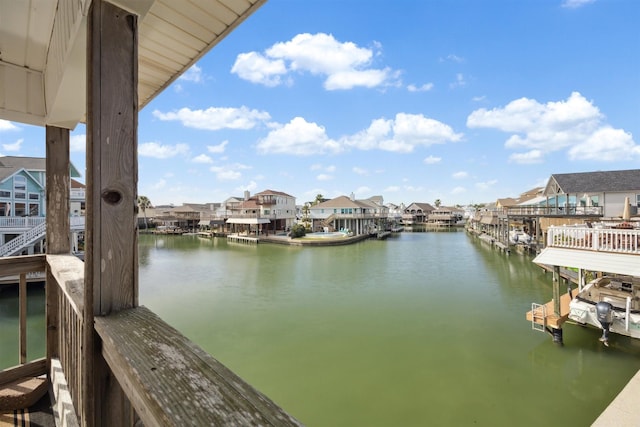 dock area featuring a water view