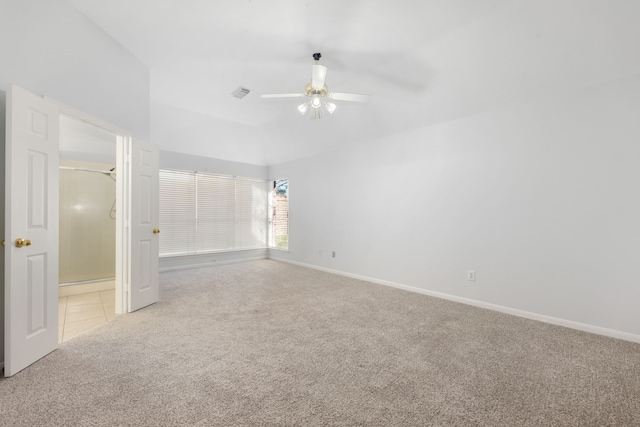 carpeted empty room with ceiling fan