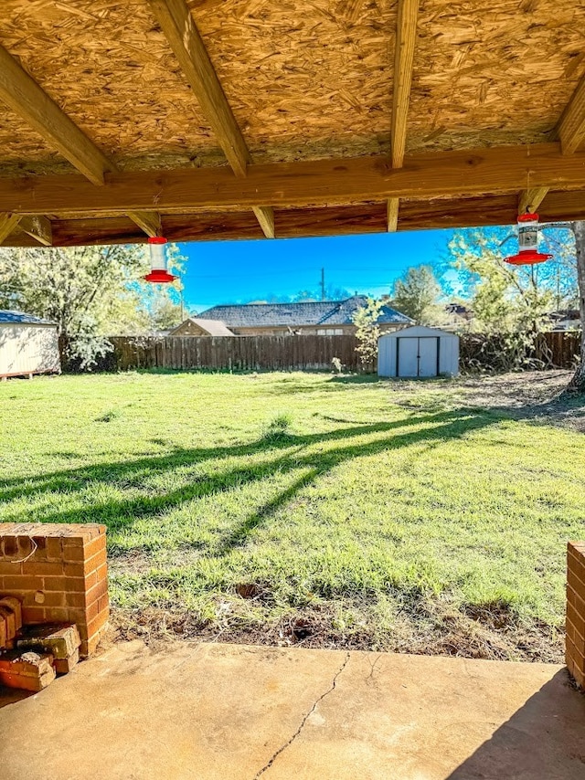 view of yard featuring a storage shed