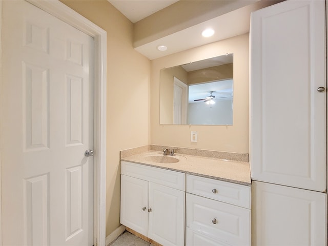 bathroom with vanity and ceiling fan