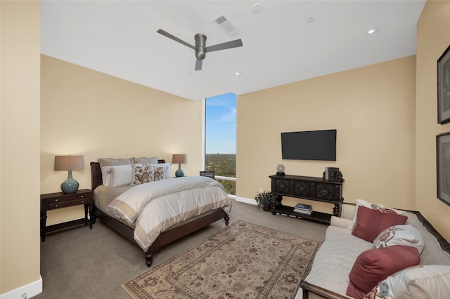 bedroom with carpet flooring and ceiling fan