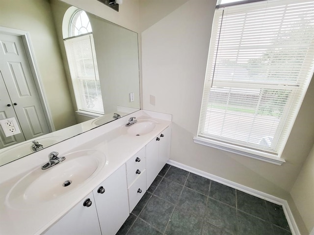 bathroom featuring tile patterned flooring, vanity, and a wealth of natural light