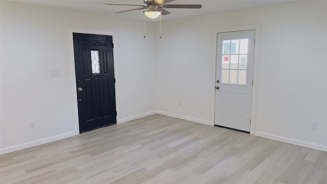 entrance foyer featuring ceiling fan and light hardwood / wood-style flooring