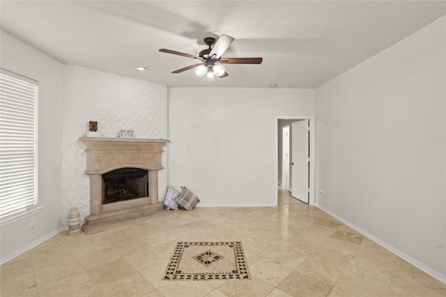 living room featuring ceiling fan