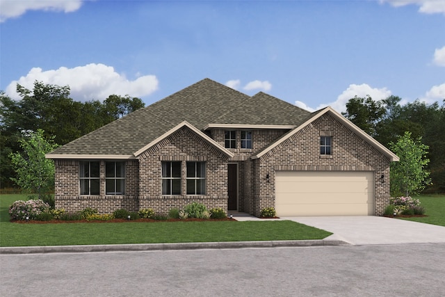 craftsman-style house featuring a garage and a front lawn