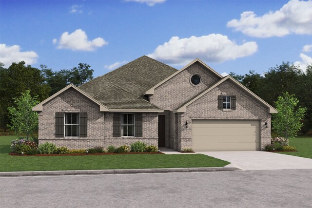 craftsman-style house featuring a front lawn and a garage