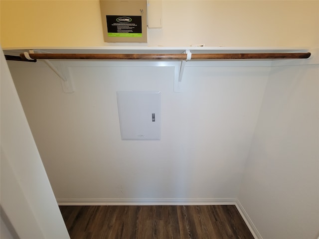 spacious closet with dark hardwood / wood-style flooring