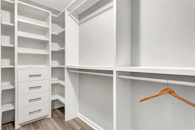 walk in closet featuring light hardwood / wood-style flooring