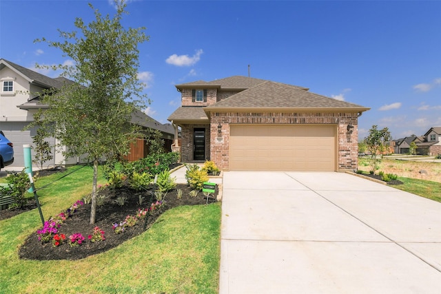 16334 Placid Stream St, Conroe, TX 77302 - view of front of property featuring brick siding, driveway, a shingled roof, and a garage