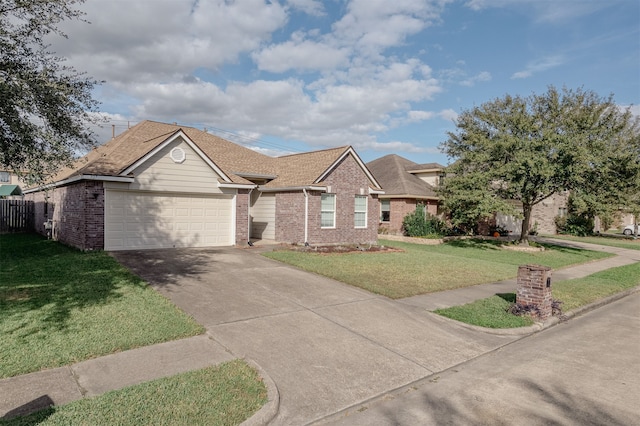 view of front of home featuring a front yard and a garage