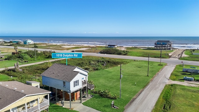 aerial view featuring a beach view and a water view