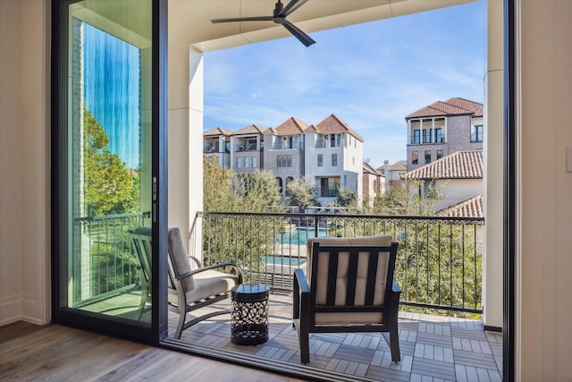 balcony with ceiling fan