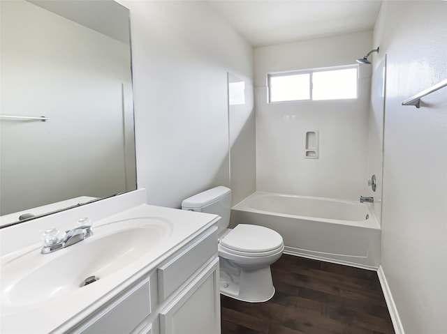 full bathroom with wood-type flooring, vanity, toilet, and shower / tub combination