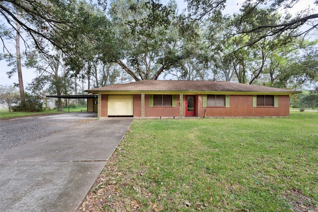 ranch-style house with a front lawn and a carport