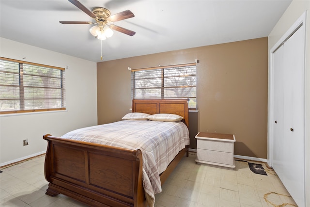 bedroom with a closet and ceiling fan