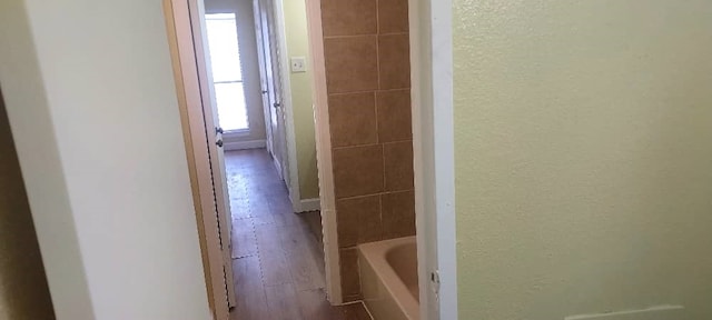 hallway with hardwood / wood-style flooring