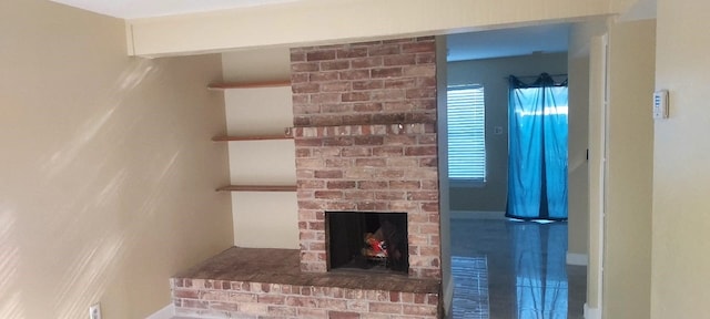 unfurnished living room with a fireplace