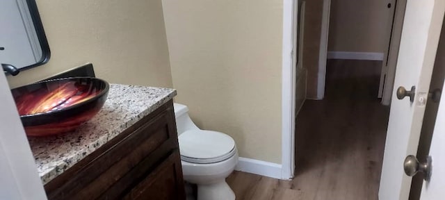 bathroom featuring hardwood / wood-style floors, vanity, and toilet