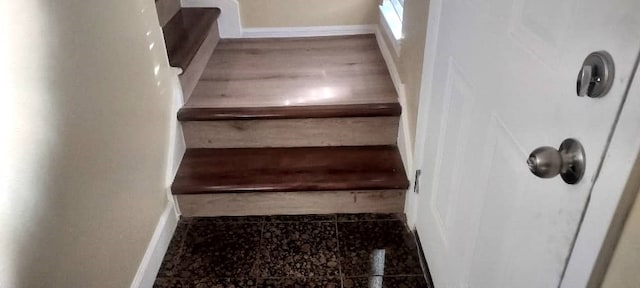 staircase featuring hardwood / wood-style floors