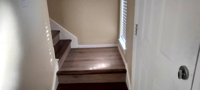 staircase featuring hardwood / wood-style floors