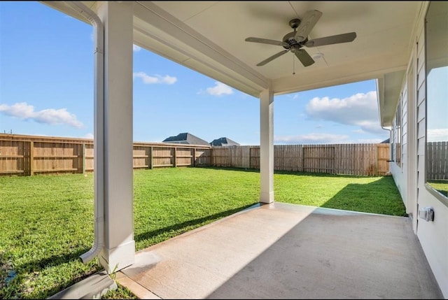 view of patio / terrace featuring ceiling fan