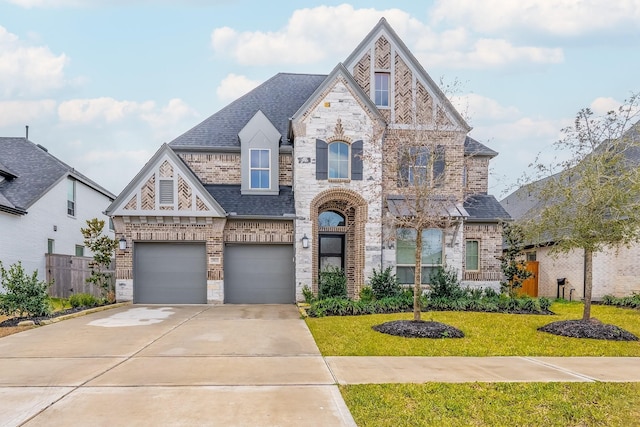 view of front of home featuring a front yard and a garage