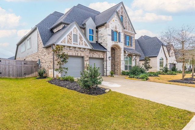 view of front of house featuring a front yard and a garage