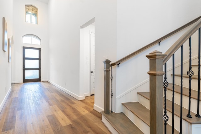 entrance foyer featuring a high ceiling and light wood-type flooring